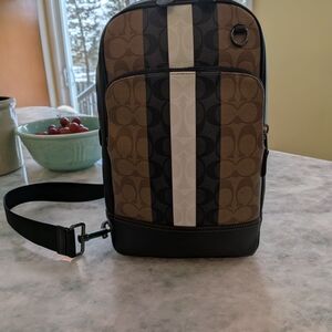 Coach Unisex Graham Pack Sling Colorblock Canvas And Leather Trendy Preppy Lux